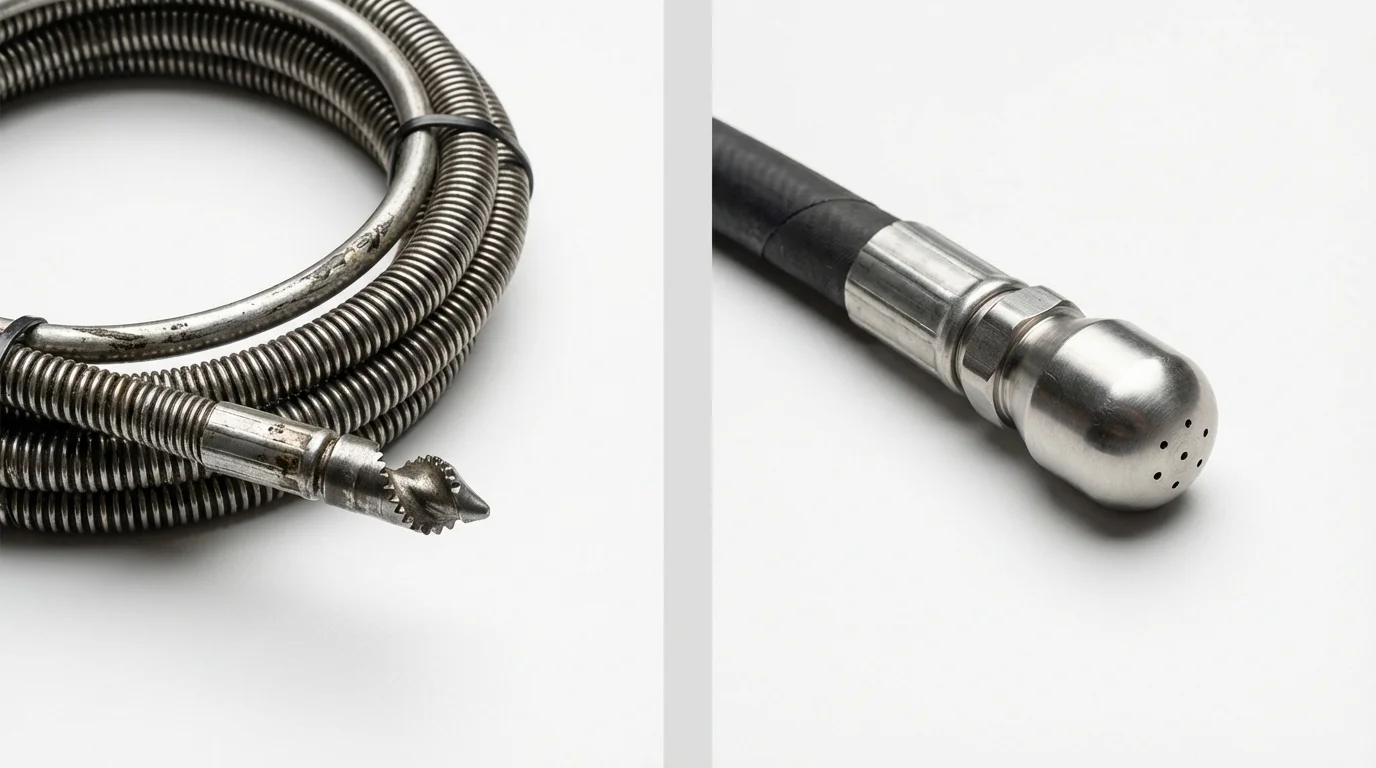 Drain snake cable and hydro jetting nozzle used for drain cleaning in Goodman, MS