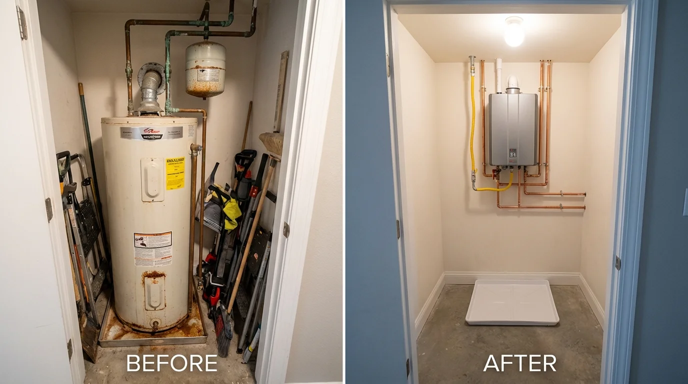 Tank water heater versus wall-mounted tankless unit comparison for Goodman, MS homeowners
