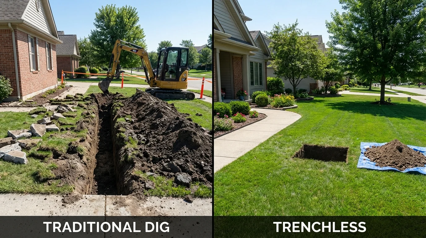 Trenchless sewer repair with minimal yard damage versus traditional excavation in Goodman, MS